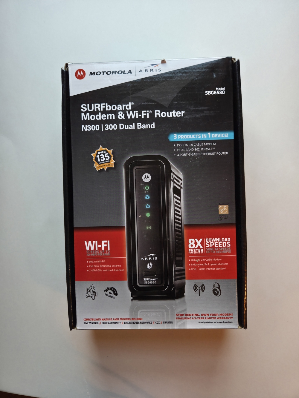 NEW Motorola ARRIS SURFboard SBG6580 DOCSIS 3 Cable Modem and Wi-Fi Router N300